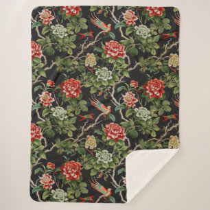 Cobertor Sherpa Flórida verde-vinfadada de chinoiserie