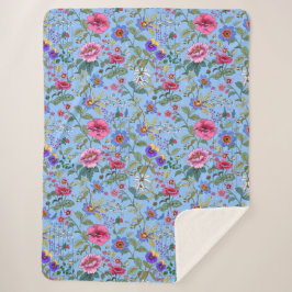 Cobertor Sherpa Floriografia em azul Sherpa Blanket