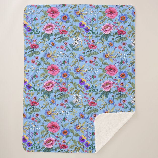 Cobertor Sherpa Floriografia em azul Sherpa Blanket (Frente)
