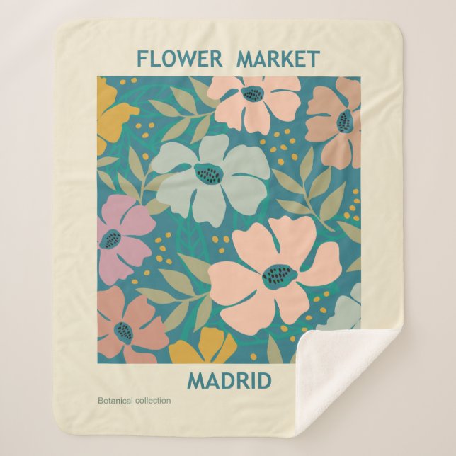 Cobertor Sherpa Flower Market Madrid Impressão (Frente)