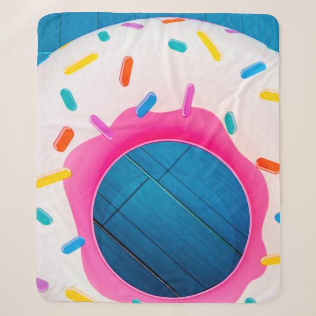 Cobertor Sherpa Flutuador de donuts amarelo e rosa (Frente)