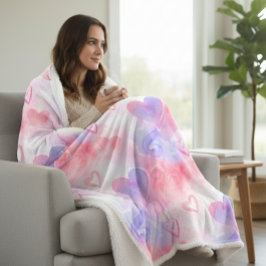 Cobertor Sherpa Fluxo de Amor em Aquarela Rosa Roxo Coração