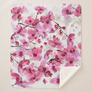 Cobertor Sherpa Fogueira Rosa Blossoms Aquarela Sem Olho.