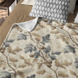 Cobertor Sherpa Folha de Carvalho de Queda Vintage | Azul Elegante