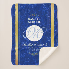 Cobertor Sherpa Folha de Ouro Azul Marble Monograma de Graduação E