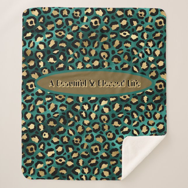Cobertor Sherpa Folha-leopardo Tropical Verde Dourada (Frente)
