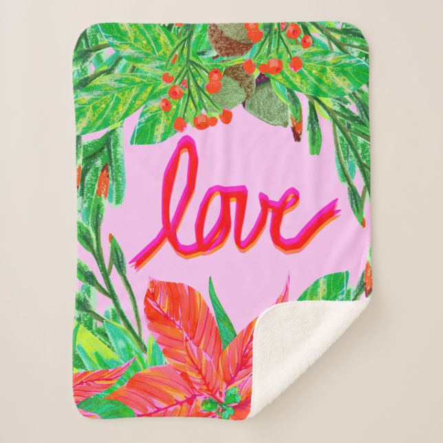 Cobertor Sherpa Folhagem de Natal - Amor (Frente)