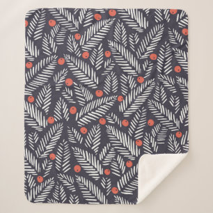 Cobertor Sherpa Folhagem de Natal desenhada pela mão, santo vermel