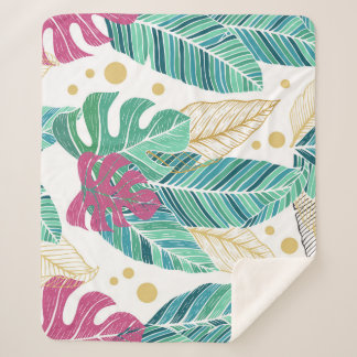 Cobertor Sherpa Folhas botânicas tropicais, design de colheita con