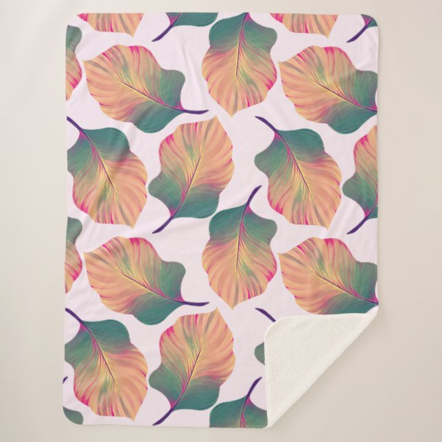 Cobertor Sherpa Folhas de Canna Tropicanna em Pastel (Frente)