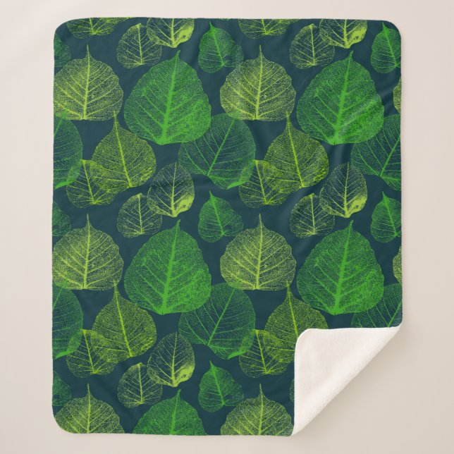 Cobertor Sherpa Folhas de esqueleto de estética biofílica (Frente)