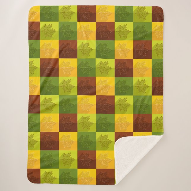 Cobertor Sherpa Folhas de outono, castanho, ouro, verde (Frente)