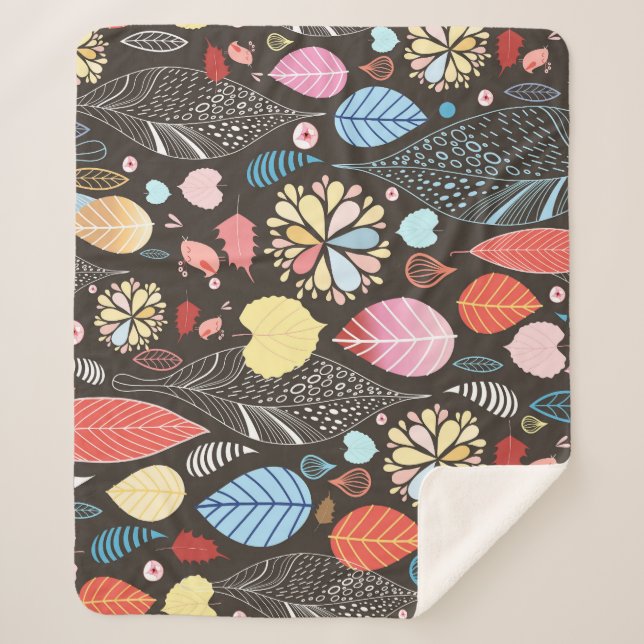 Cobertor Sherpa Folhas de outono e Aves. (Frente)