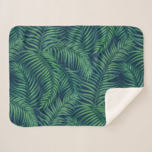 Cobertor Sherpa Folhas de palmeira tropicais da noite