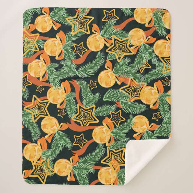 Cobertor Sherpa Folhas de pinheiro, estrelas: padrão festivo (Frente)