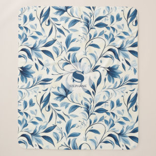 Cobertor Sherpa Folhas de salsa azul Elegante - Fundo branco (1)