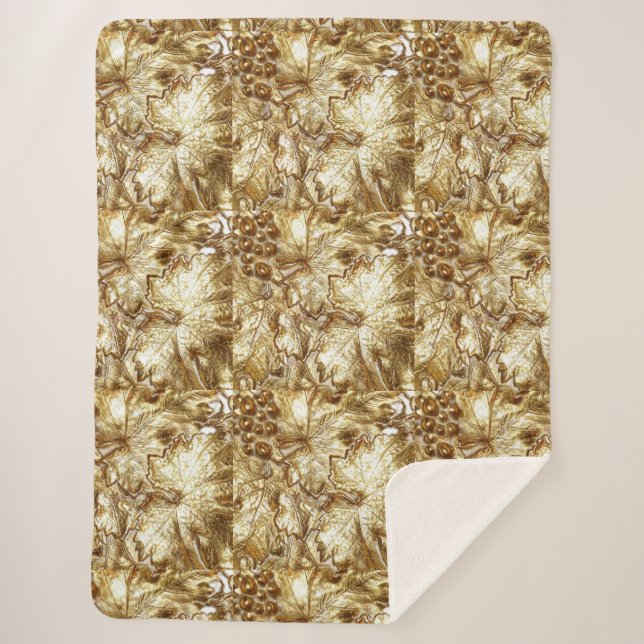 Cobertor Sherpa FOLHAS DE UVAS Douradas (Frente)