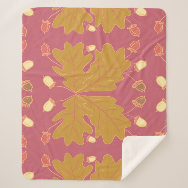 Cobertor Sherpa Folhas e bolotas de carvalho de queda grande (Frente)