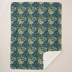 Cobertor Sherpa Folhas e Flores Fundo Azul