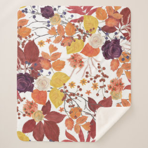 Cobertor Sherpa Folhas e Rosas de Aquarela do outono