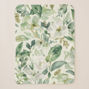 Cobertor Sherpa Folhas Florais de Aquarela Verde Botânica Natureza