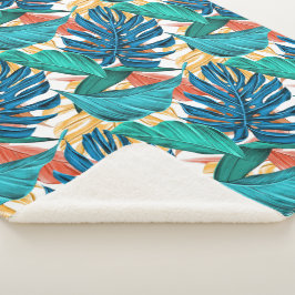 Cobertor Sherpa Folhas tropicais coloridas, design de padrão exóti