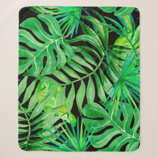 Cobertor Sherpa Folhas Tropicais De Aquarela: Elegância Sem Costur