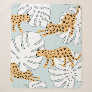 Cobertor Sherpa Folhas tropicais de leopardo e de palmeiras de mon
