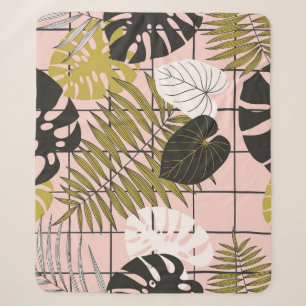 Cobertor Sherpa Folhas tropicais de palma, na moda verão.