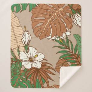 Cobertor Sherpa Folhas tropicais de pele-leopardo flores de hibisc