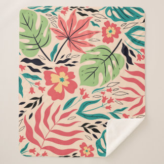 Cobertor Sherpa Folhas tropicais e flores: Fusão de safra