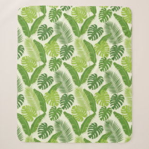 Cobertor Sherpa Folhas Tropicais & Padrão Sem Costura Monstera