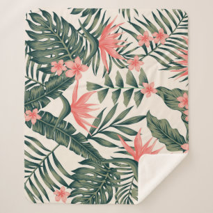 Cobertor Sherpa Folhas tropicais, papel de parede de praia alegre.