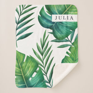 Cobertor Sherpa Folhas tropicais personalizadas de aquarela