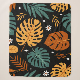 Cobertor Sherpa Folhas Tropicais: Vintage Escuro Sem Olhos.