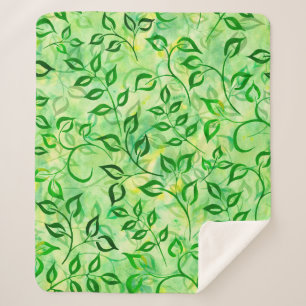 Cobertor Sherpa Folhas verde-aquarela num fundo amarelo-esverdeado