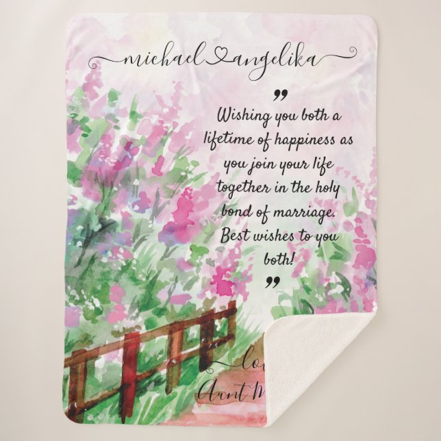 Cobertor Sherpa Folheto de Mensagem Personalizada Floral para os N (Frente)