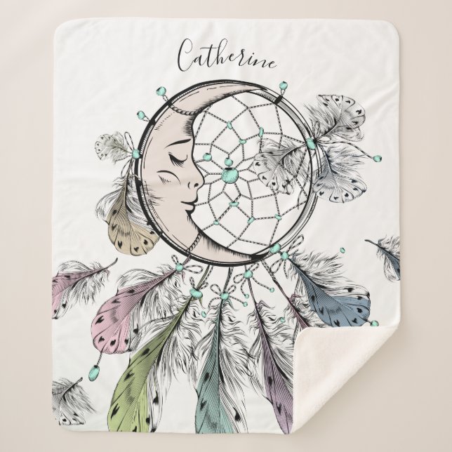 Cobertor Sherpa Folheto de nome personalizado do Dreamcatcher (Frente)