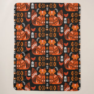 Cobertor Sherpa Folk Art Fox E Hen