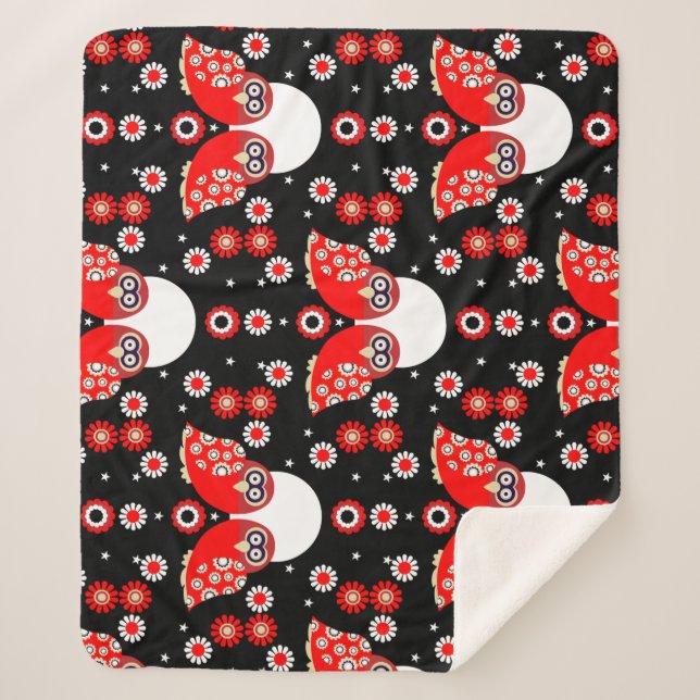 Cobertor Sherpa Folk Art Owl (Frente)