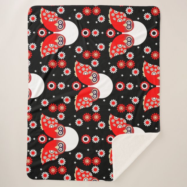 Cobertor Sherpa Folk Art Owl (Frente)