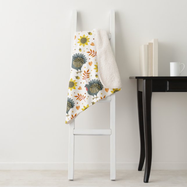 Cobertor Sherpa Folk Art Turkeys (In Situ)