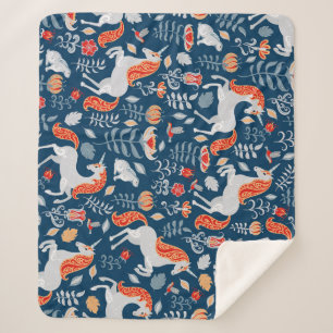 Cobertor Sherpa Folk Fantasy: Unicórnios, Coelhos, Pássaros