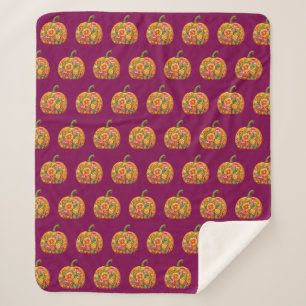 Cobertor Sherpa Folter Art Floral Pumpkin Fleece Blanket - Simétri