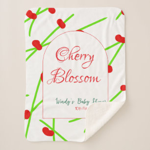 Cobertor Sherpa Forma de arco de cerejeira em flor vermelho verde