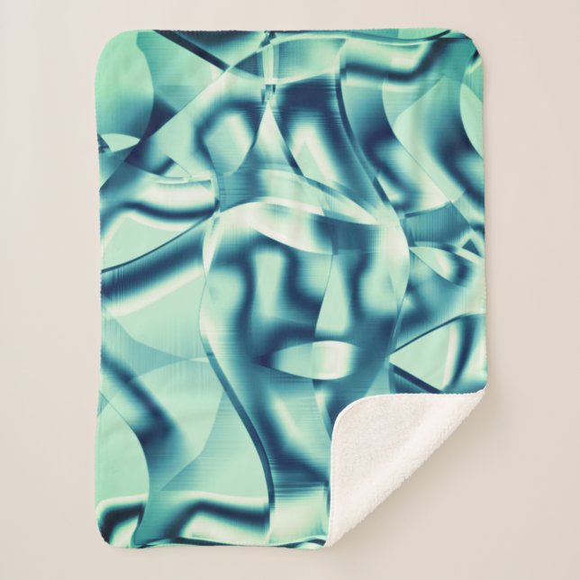 Cobertor Sherpa Formas azuis esverdeadas curvas, tons cianos de ex (Frente)