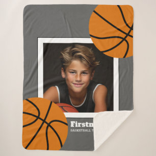 Cobertor Sherpa Foto de basquete adiciona seu nome - Pode editar c