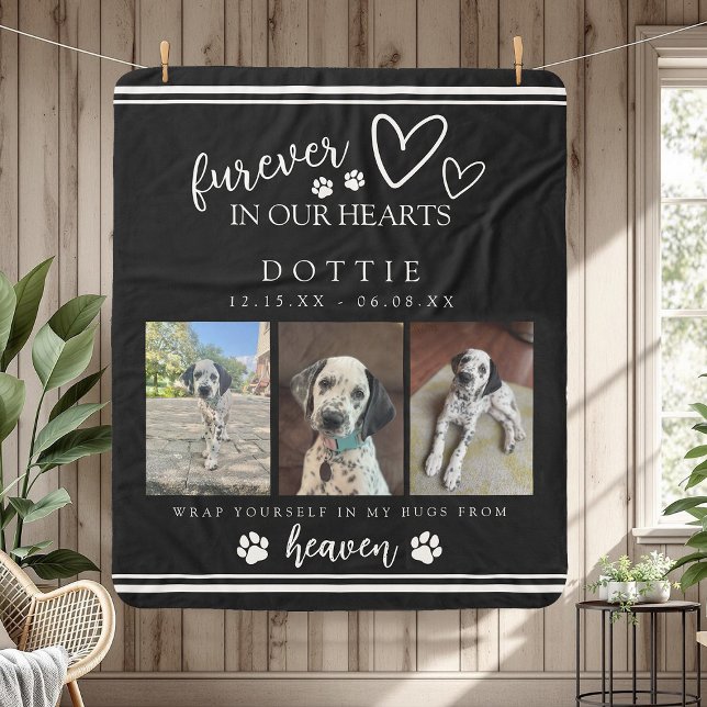 Cobertor Sherpa Foto Memorial Do Cachorro (Furever In Our Hearts Dog Memorial Photo Balck and White ,Hugs from Heaven Sherpa Blanket)