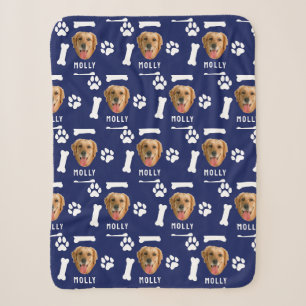 Cobertor Sherpa Foto & Nome de Cachorro Personalizado Azul Marinho