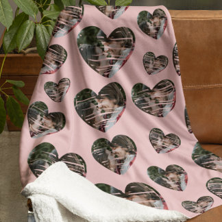 Cobertor Sherpa Foto personalizada romântica Corações cor-de-rosa